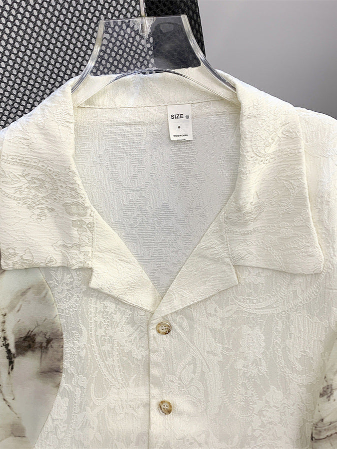 Vintage Jacquard Short Sleeve Shirt Men's Loose High-End Casual