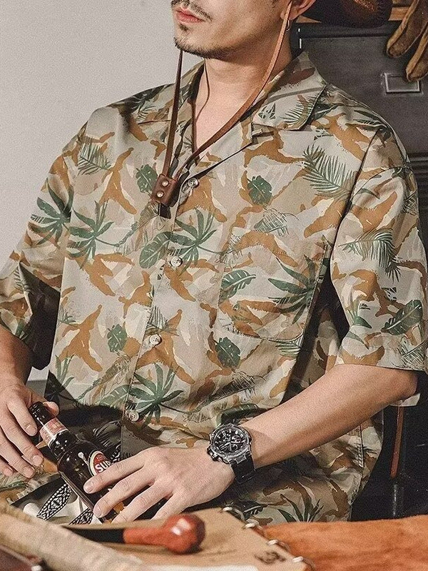 Retro Cuban Collar Floral Shirt Men Loose Casual Hawaiian Summer