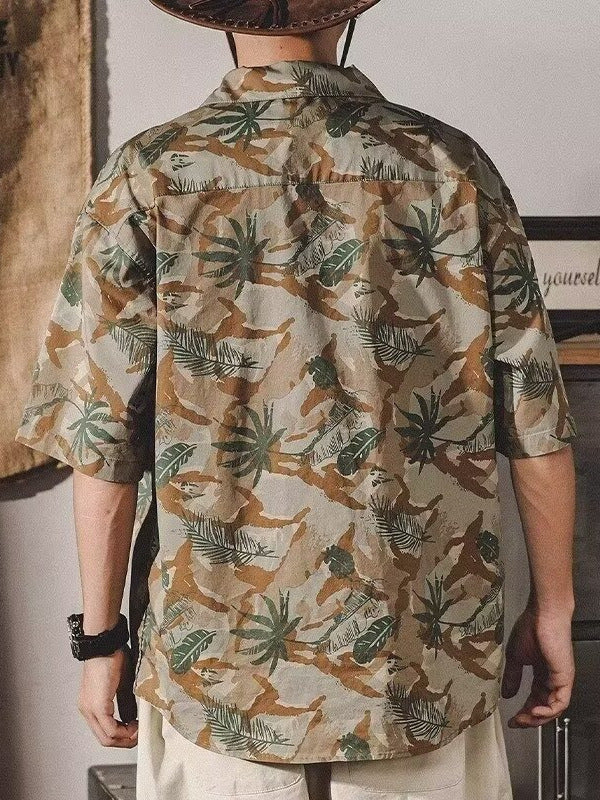 Retro Cuban Collar Floral Shirt Men Loose Casual Hawaiian Summer
