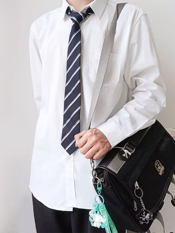 Men's Basic Long Sleeve White Shirt Loose Fit Casual Student
