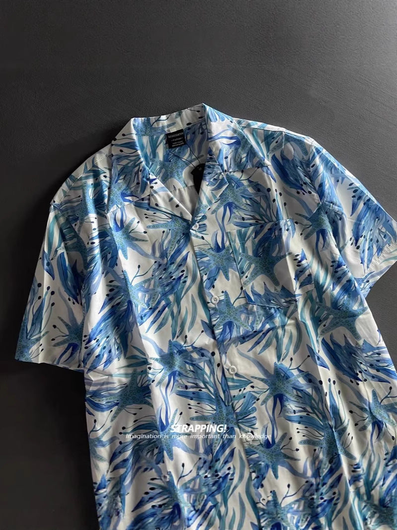 Men's Retro Floral Short Sleeve Shirt Loose Fit Summer Casual Top