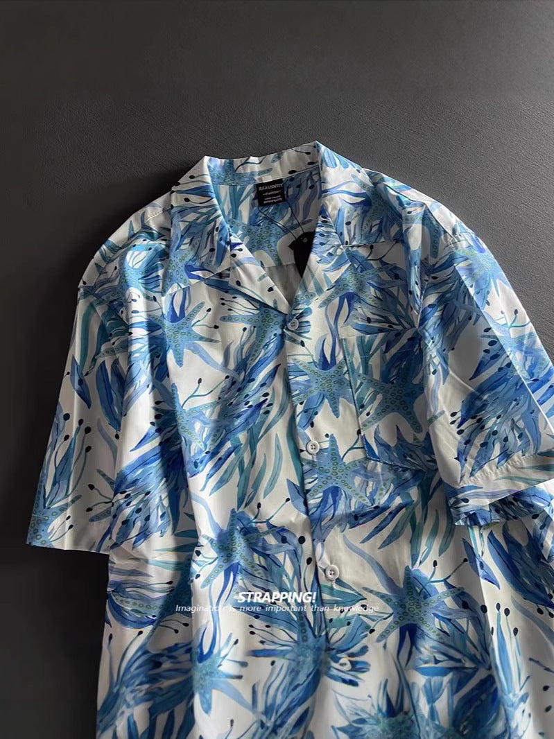 Men's Retro Floral Short Sleeve Shirt Loose Fit Summer Casual Top
