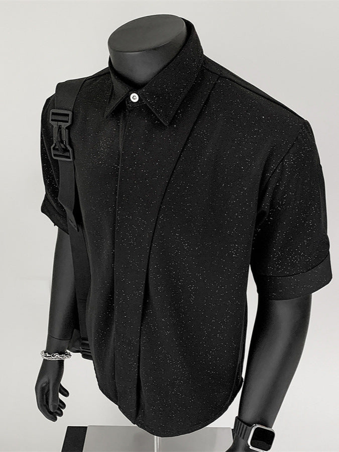 Men's Starry Print Short Sleeve Shirt Loose Fit Casual Turn-Down