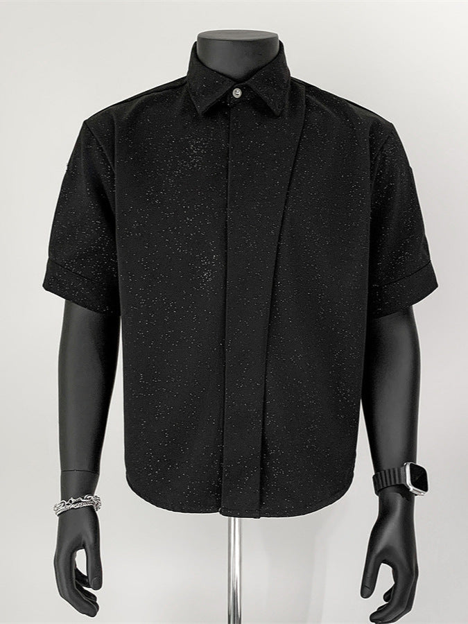 Men's Starry Print Short Sleeve Shirt Loose Fit Casual Turn-Down