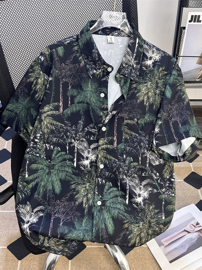 Unisex Jacquard Hawaiian Shirt Loose Fit Summer Casual Couple Top