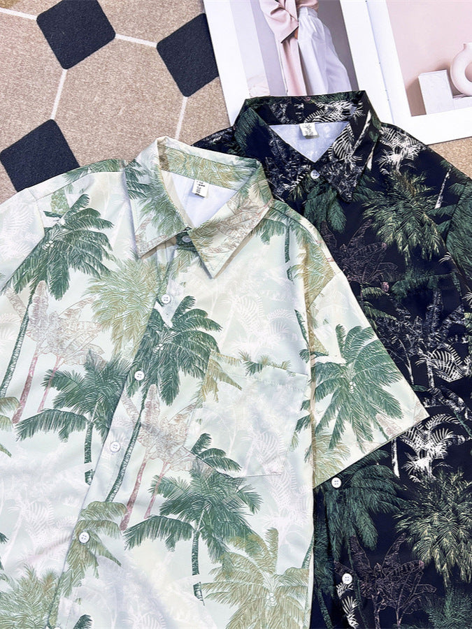 Unisex Jacquard Hawaiian Shirt Loose Fit Summer Casual Couple Top