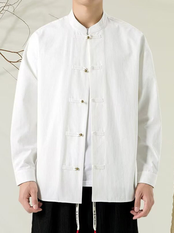 Men's Stand Collar Retro Shirt Loose Casual Spring Autumn Top