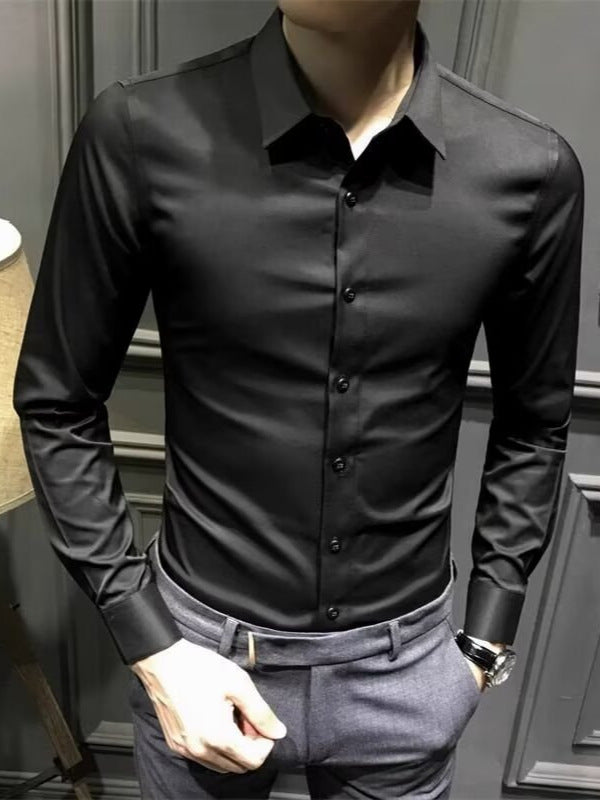 Men's Slim Fit Long Sleeve Shirt Korean Style Casual Business Top
