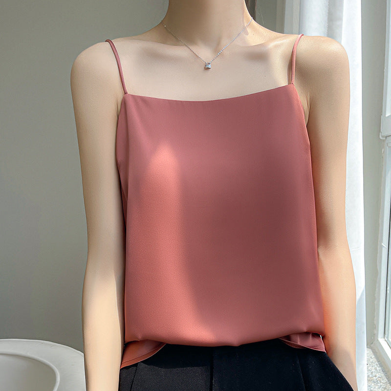 One-Line Collar Ice Silk Suspender Vest Women Elegant Summer