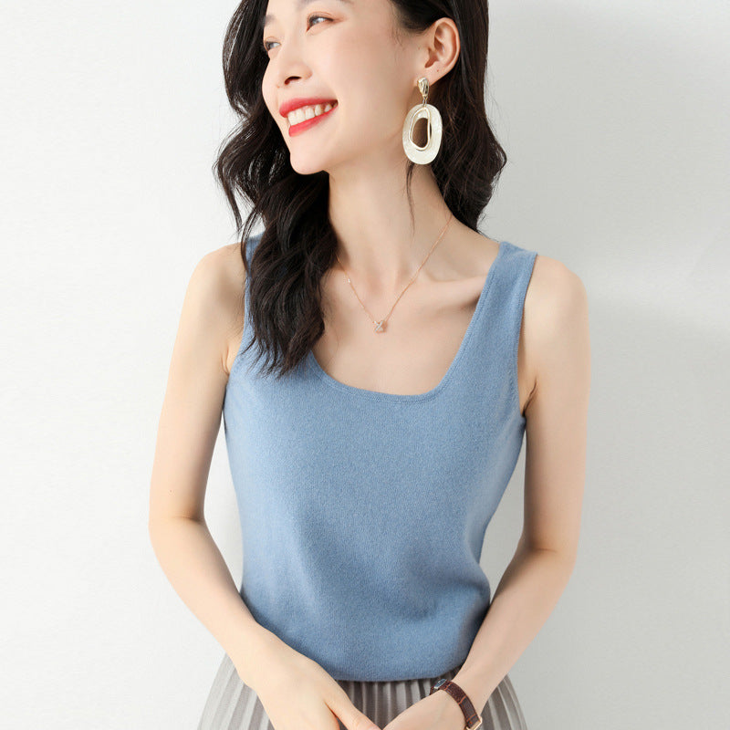 Slim U-Neck Knitted Camisole Top for Women Winter Layering Vest