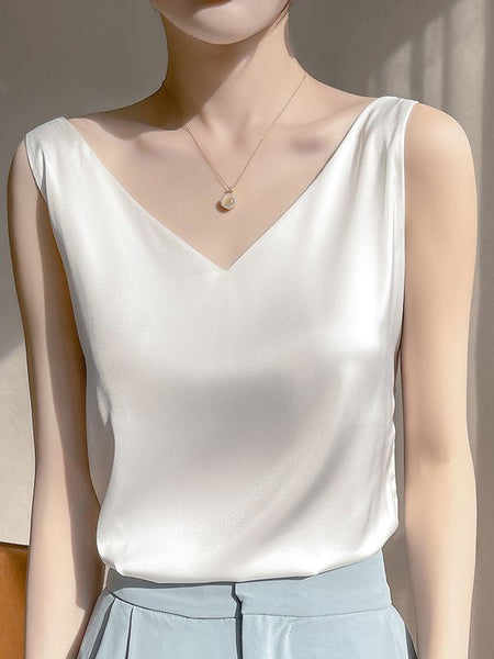 White French Style Tassel Ice Silk Long Camisole Women Loose Summer Layering Top