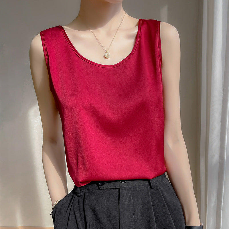 Ice Silk Camisole Set Round Neck Loose Sleeveless Summer Top