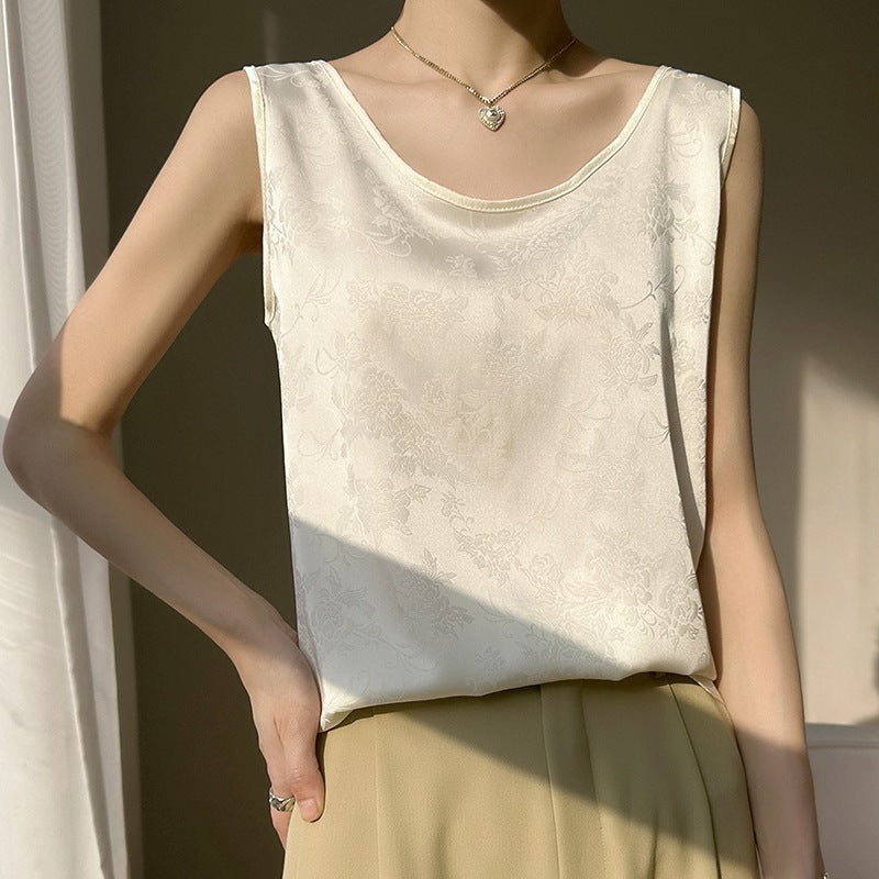 Round Neck Ice Silk Sleeveless Camisole Women Slim Fit Summer