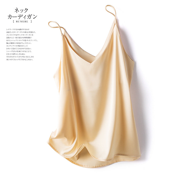 Color-Contrast Ice Silk Sling Camisole Women Summer Sexy Loose