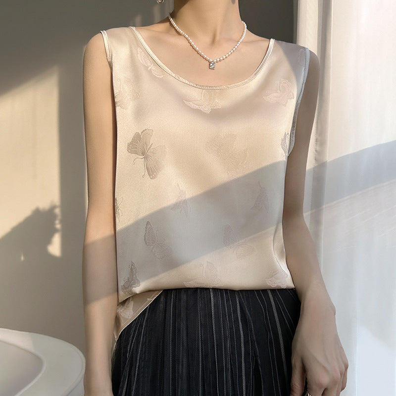 Round Neck Loose Camisole Top Women Mid Long Summer Layering Vest