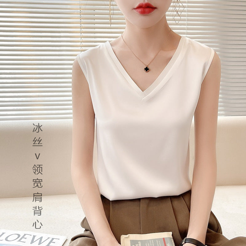 Wide Strap Ice Silk V-Neck Camisole for Effortless Summer Style