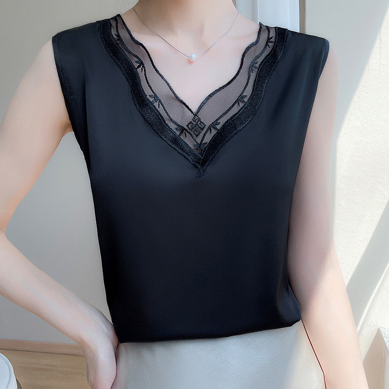 White No-Restock Ice Silk Pit-Strip Sleeveless Camisole Women Plus Size Slim Summer Vest Top