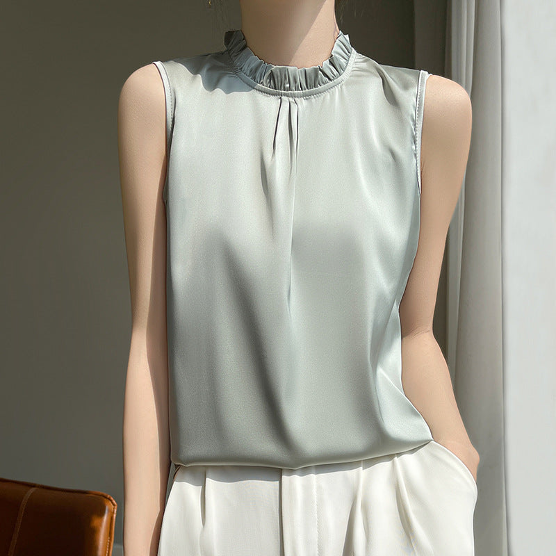 Stand Collar Ice Silk Sleeveless Vest Women Slim Summer