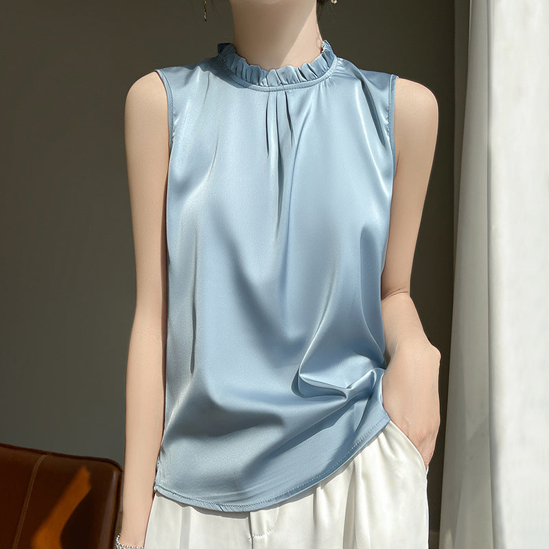 Stand Collar Ice Silk Sleeveless Vest Women Slim Summer