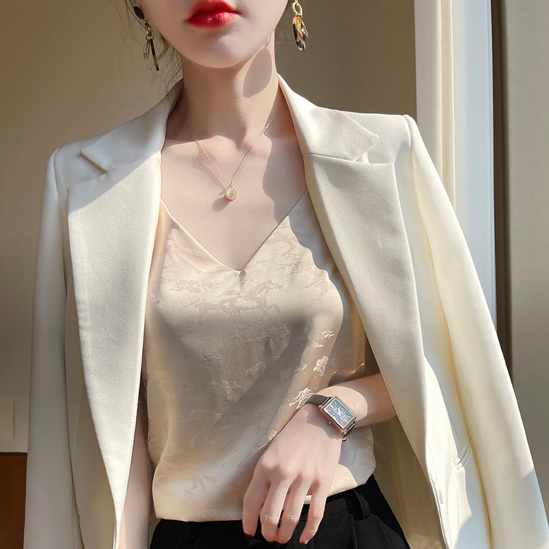 V-Neck Ice Silk Loose Camisole Top for Women Elegant Summer Wear