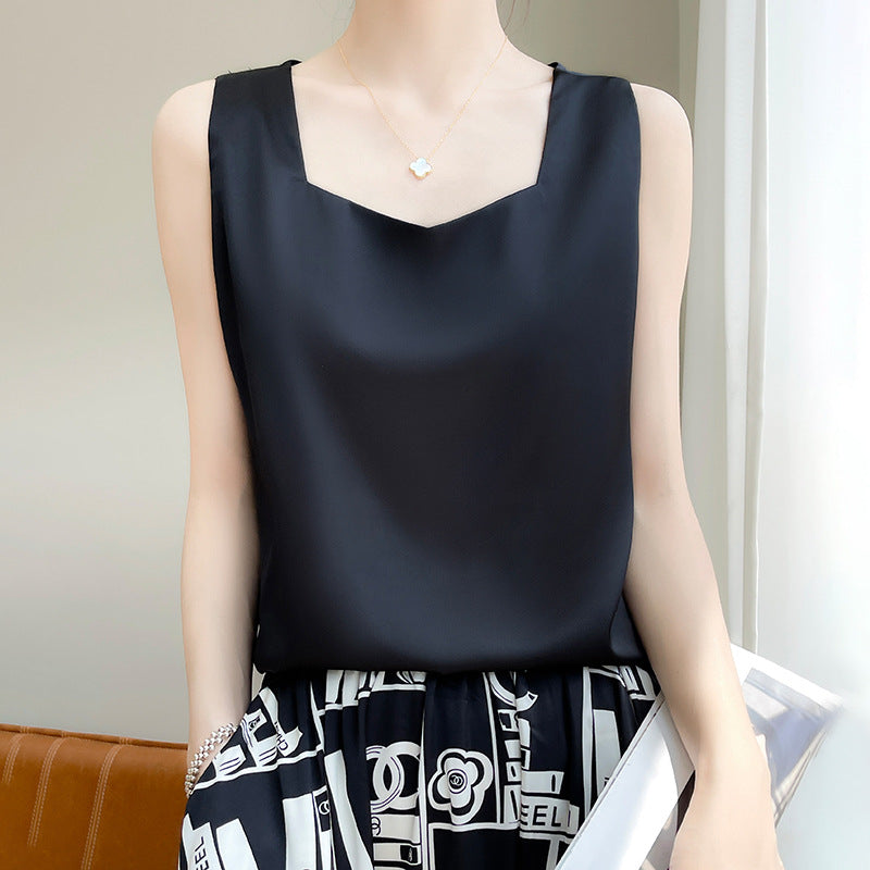 White Long Ice Silk Slim Fit Camisole Layering Top Dress Style Women