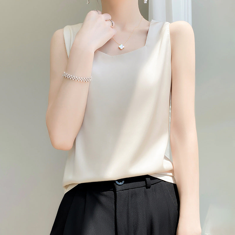 Long Ice Silk Slim Fit Camisole Layering Top Dress Style Women