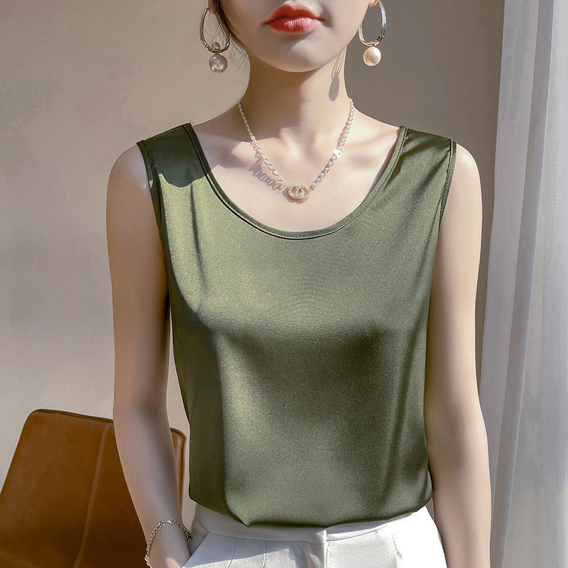 Silver Gray French Style Sleeveless Camisole Top with Stretch Comfort