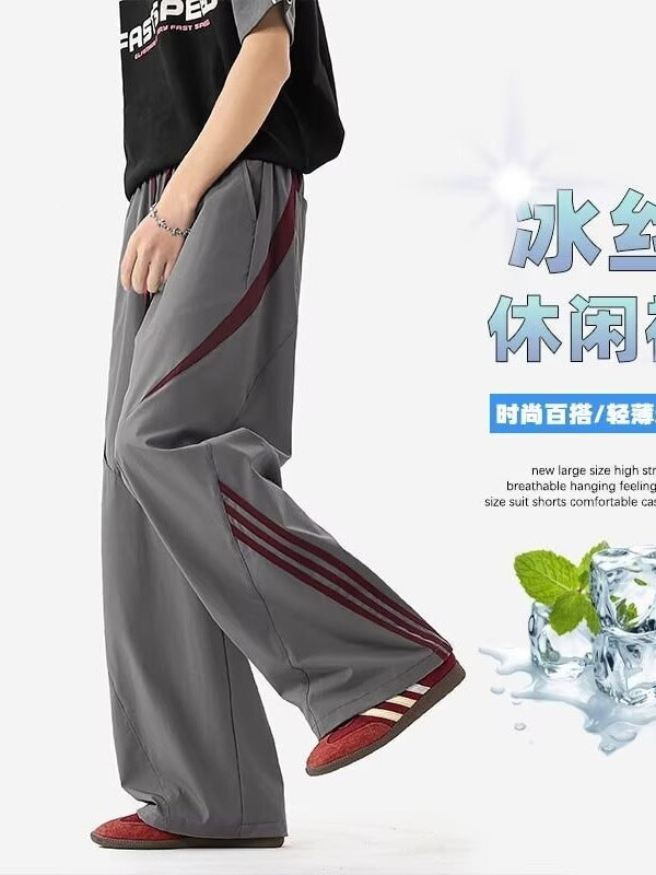 Men's Ice Silk Striped Loose Straight-Leg Summer Casual Pants