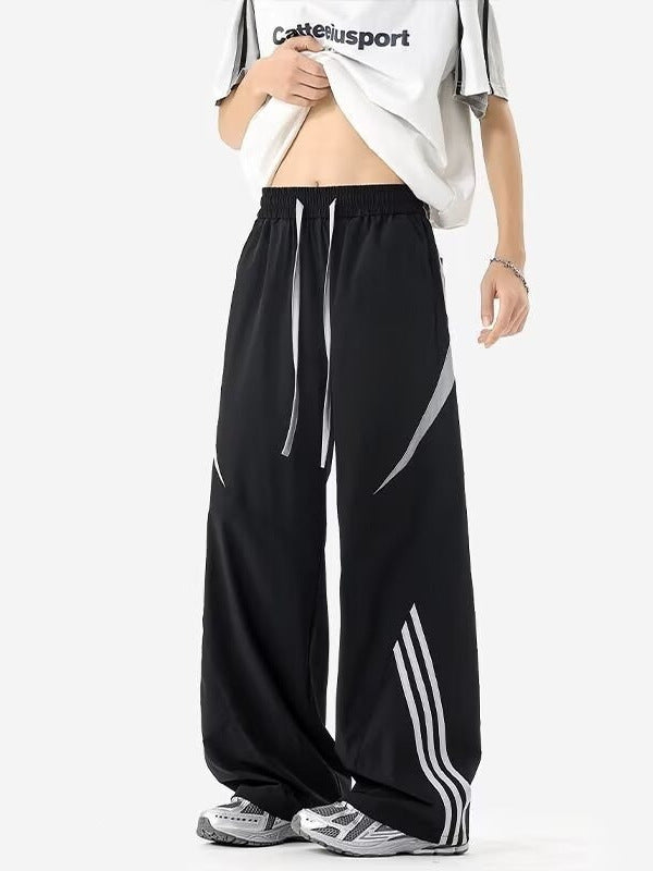 Men's Ice Silk Striped Loose Straight-Leg Summer Casual Pants