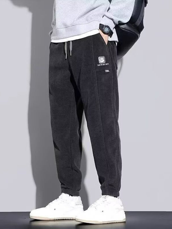Men's Autumn and Winter Knitted Fleece-Lined Corduroy Jogger