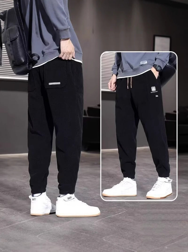 Men's Autumn and Winter Knitted Fleece-Lined Corduroy Jogger