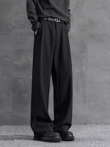 Black Men's Summer Ice Silk High-Waisted Straight Loose Drapey Suit Pants