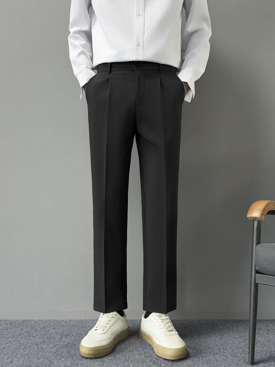 Black Men's Business Casual Slim-Fit Wrinkle-Free Straight-Leg Suit Pants
