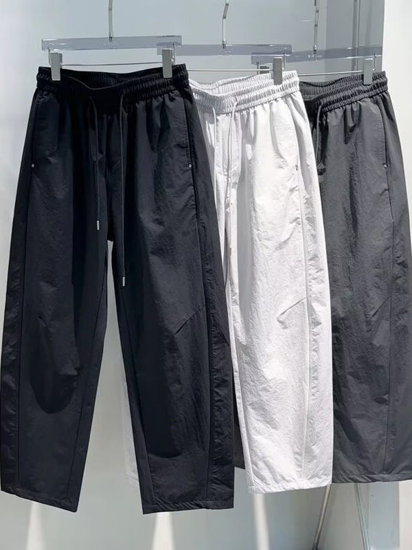 Black Men's Summer Ice Silk Straight Wide-Leg Cool Scimitar Trousers
