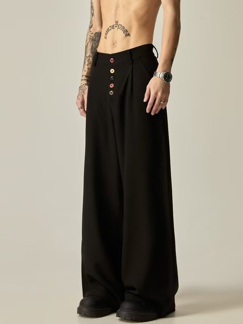 Men's Retro Hong Kong Style High-End Straight Wide-Leg Suit Pants