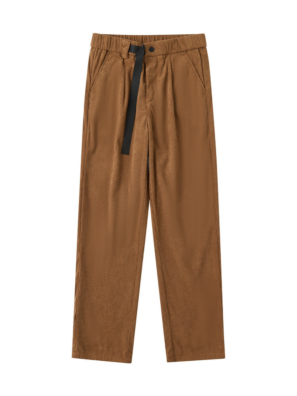 Black Maden Men's American Retro Heavy Corduroy Double-Pleated Side-Buckle Trousers