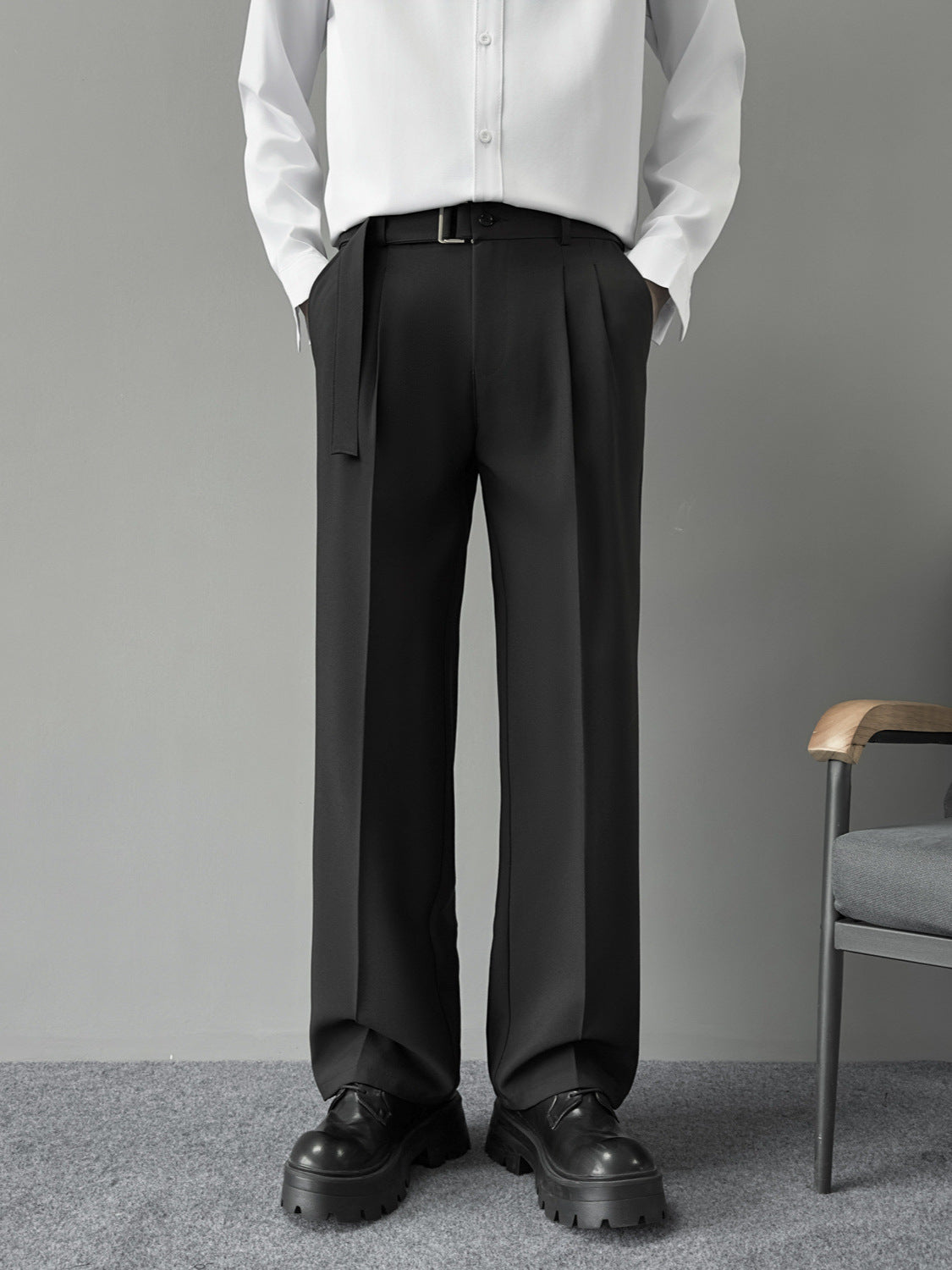 Brown Men's Autumn Basic Solid Color Straight-Leg Drapey Flared Trousers