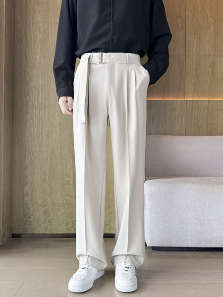 Brown Men's High-Waisted Loose Straight-Leg Floor-Length Trousers