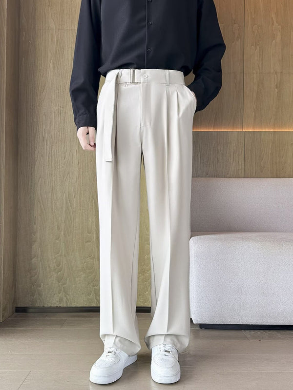 Brown Men's High-Waisted Loose Straight-Leg Floor-Length Trousers