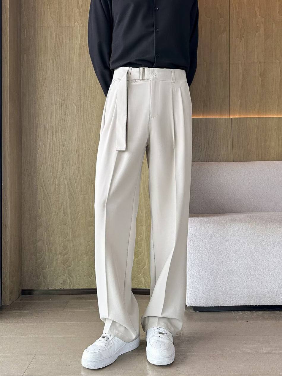 Men's High-Waisted Loose Straight-Leg Floor-Length Trousers