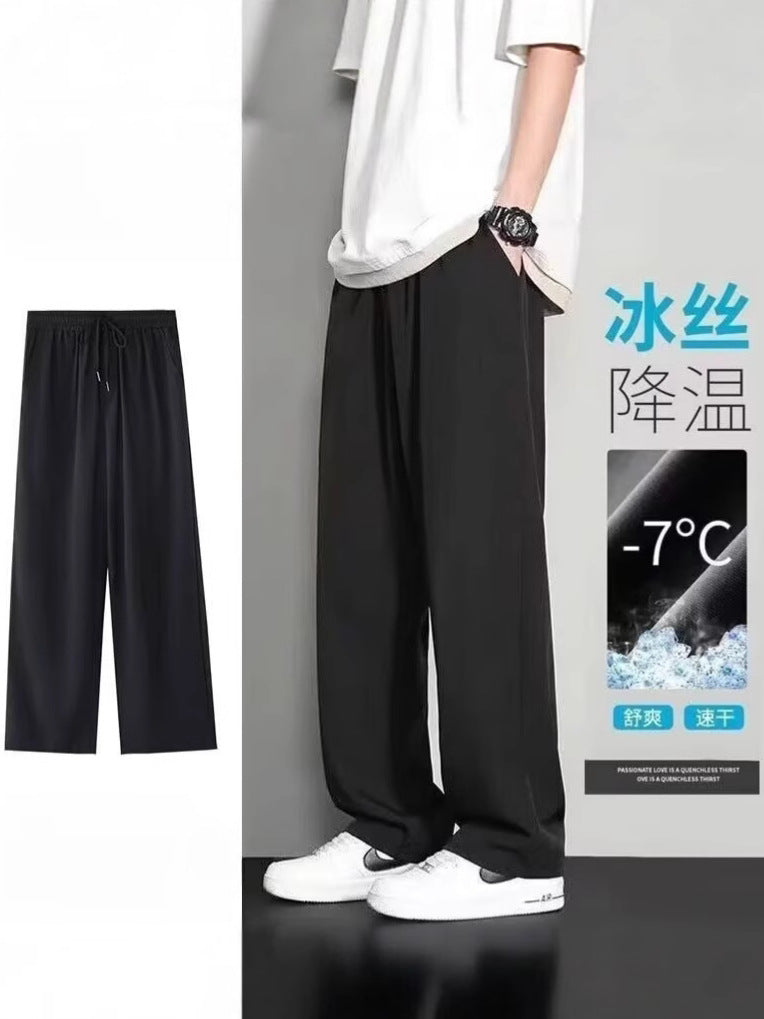 Men's Summer Ice Silk Loose Straight-Leg Sports Casual Pants