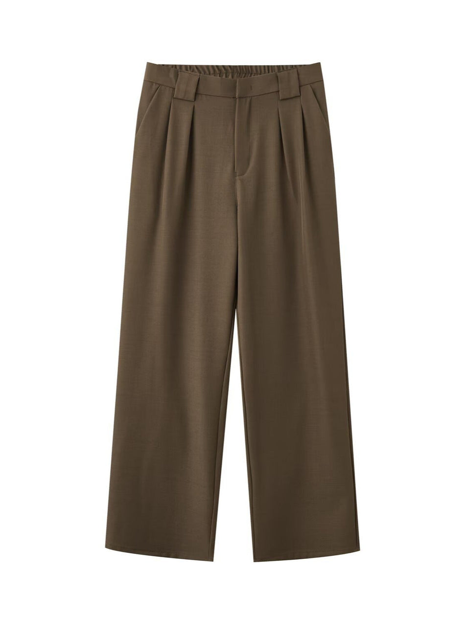 Black Men's Slim-Fit Straight Wide-Leg Drapey Floor-Length Suit Pants
