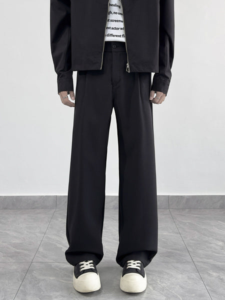 Brown Men's High-End Straight-Leg Drapey Floor-Length Suit Pants