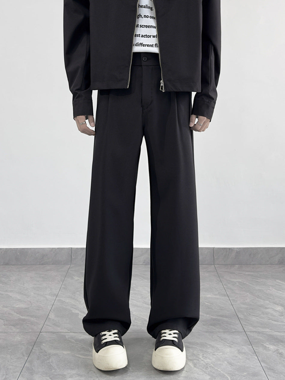 Brown Men's High-End Straight-Leg Drapey Floor-Length Suit Pants