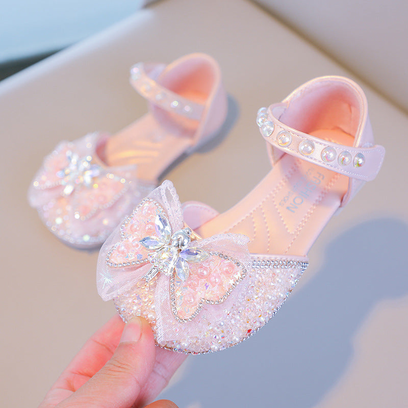 Pink Premium Rhinestone Princess Closed-Toe Summer Sandals