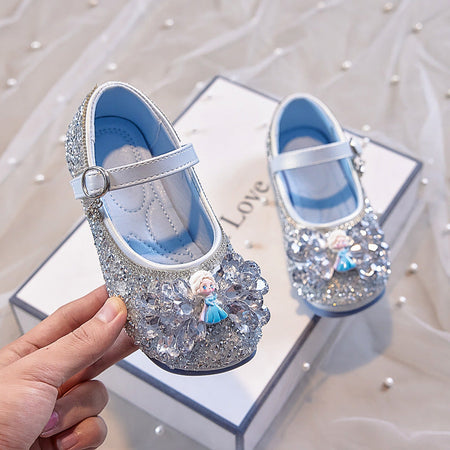 Blue Premium Crystal Leather Princess Sandals for Girls