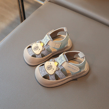 Light Green Premium Bear Motif Closed-Toe Summer Toddler Sandals