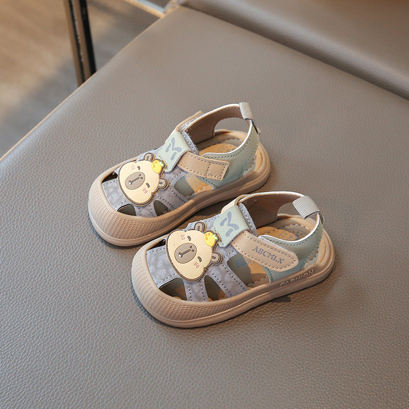 Light Green Premium Bear Motif Closed-Toe Summer Toddler Sandals