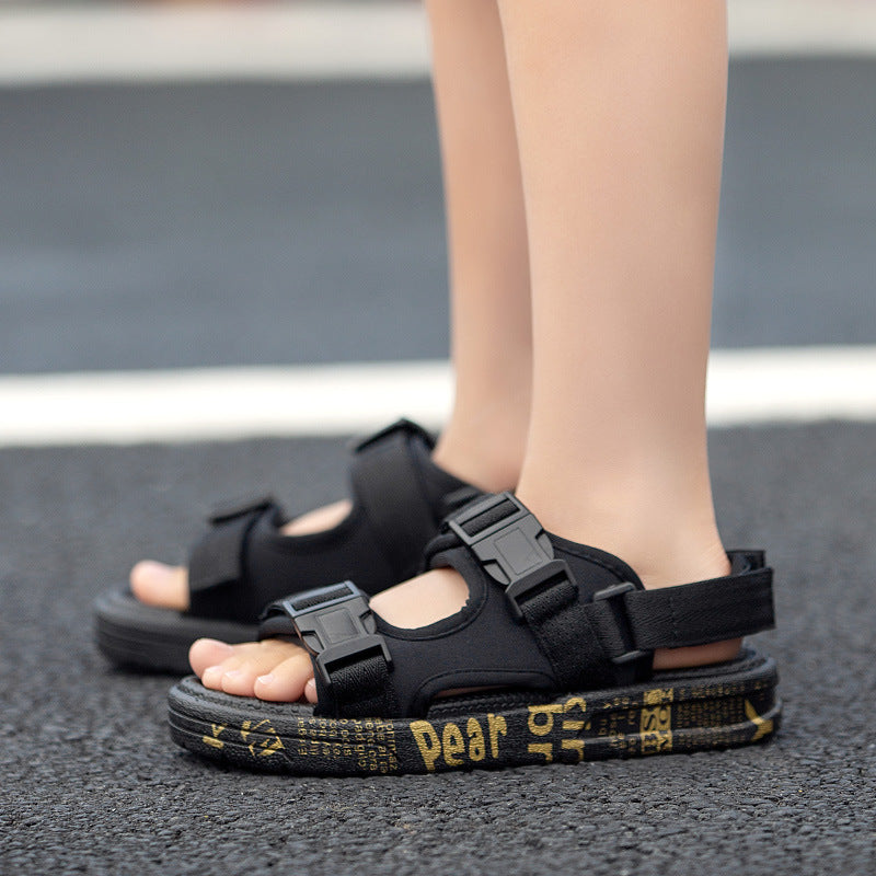 Black Premium Hook-and-Loop Summer Soft-Sole Sandals for Boys