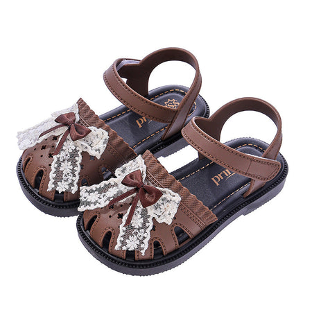 Black Premium Pearl Motif Closed-Toe Princess Sandals for Baby Girls
